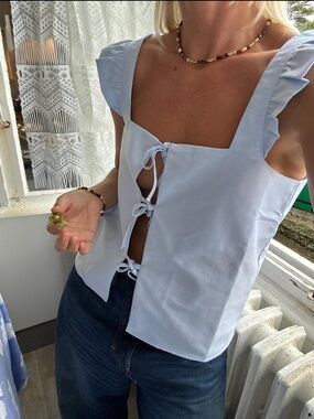 NWT Djerf Avenue Breezy Tie Top Blue Size XS